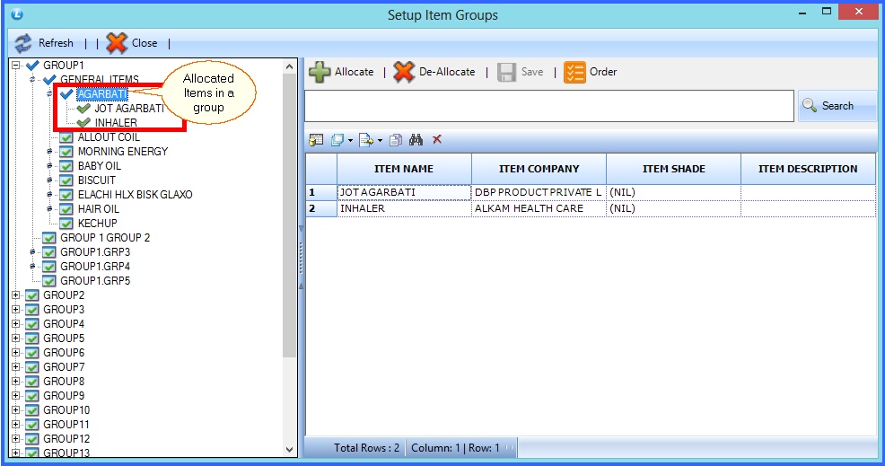 fmcg setup item group allocated